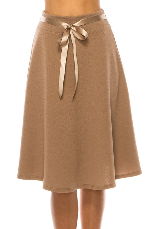 Mocha Solid A-line Skirt Front view Up Close