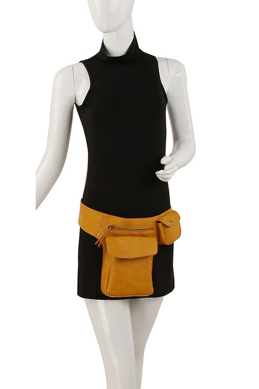Mustard Fashion Ring Fanny Pack Sling Bag on Mannequin