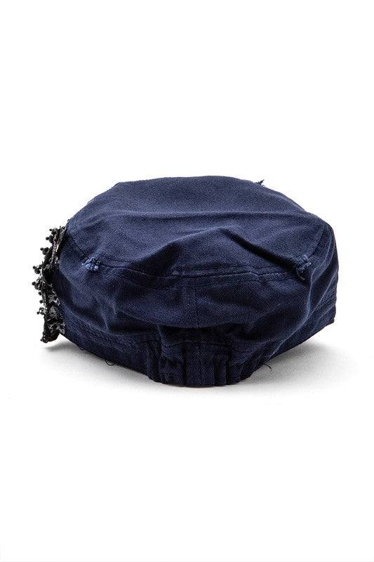 Navy Beaded Butterfly Statement Cadet Hat Back view
