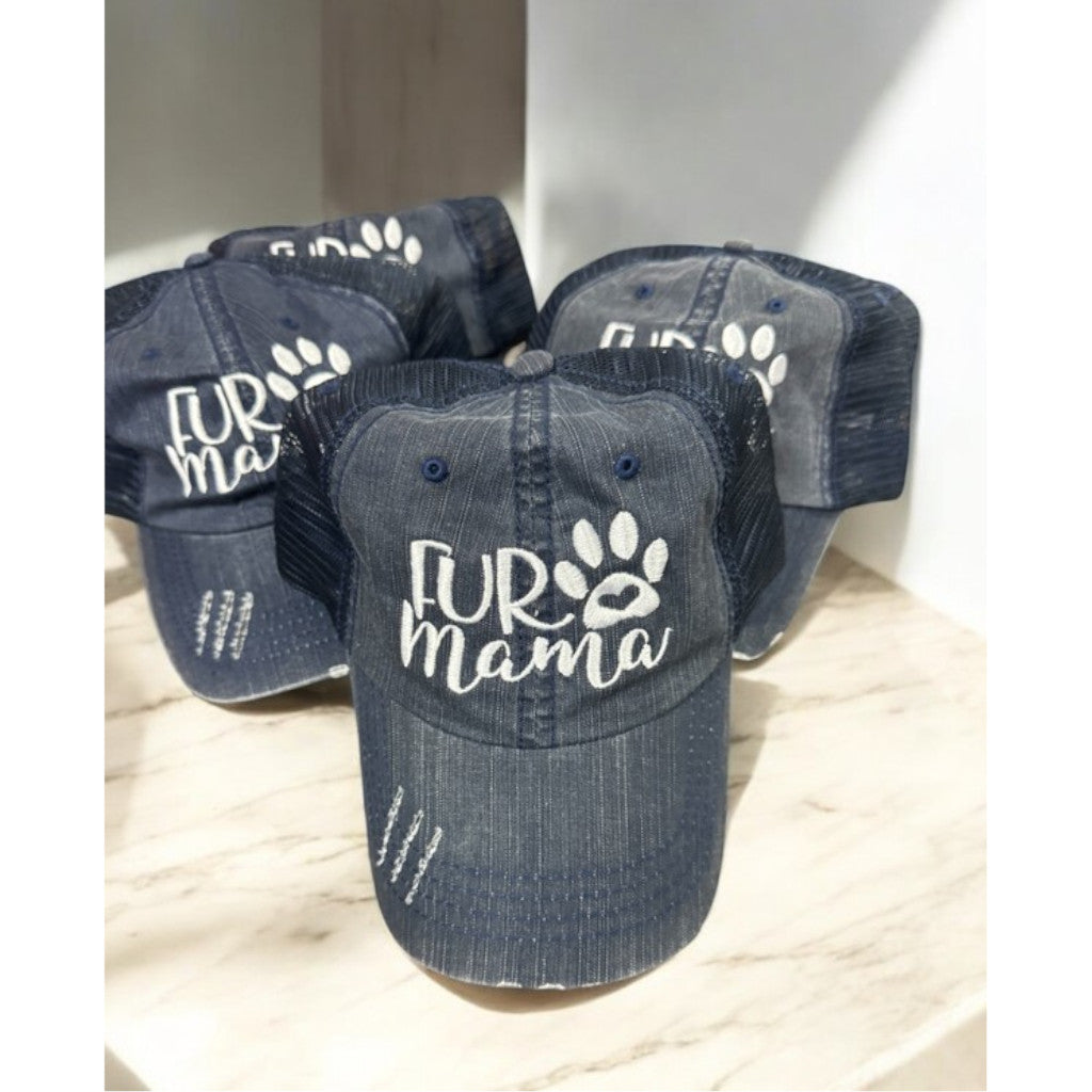 Navy Fur Mama Embroidered Trucker Hats