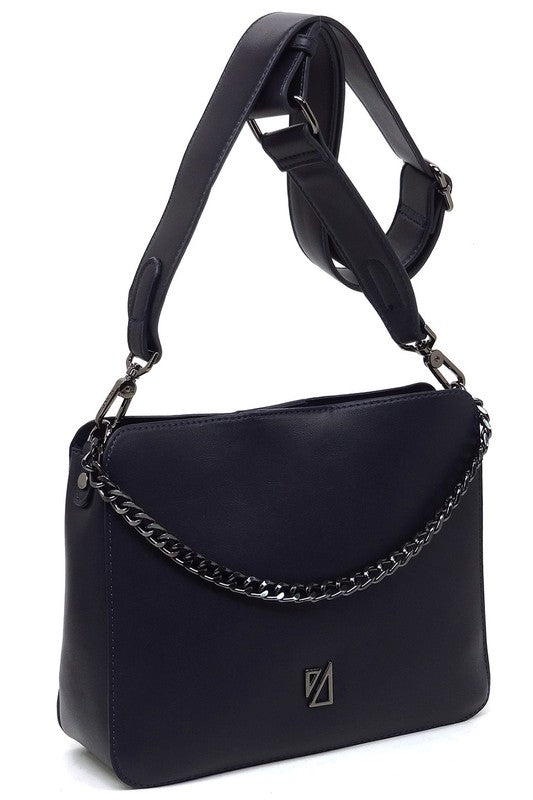 Navy IZA CO Chain Link Crossbody Bag Hanging Bent Strap
