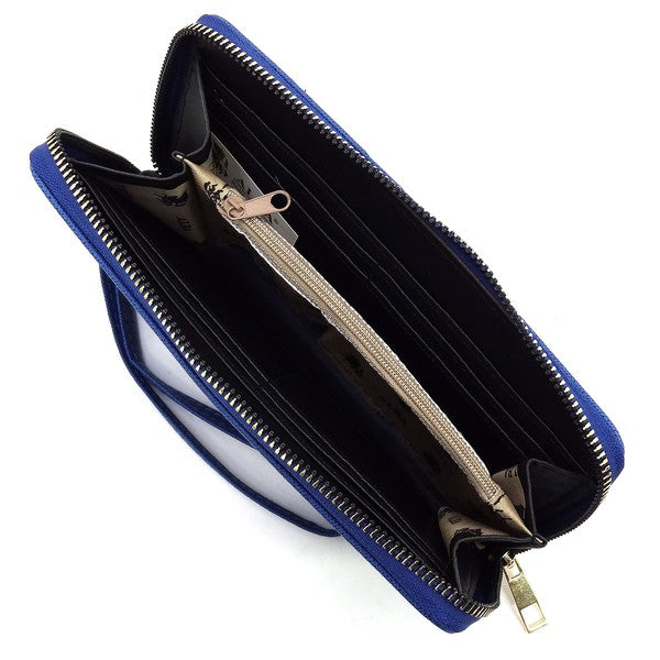 Navy Saffiano Zip Around Wallet Wristlet Inside view