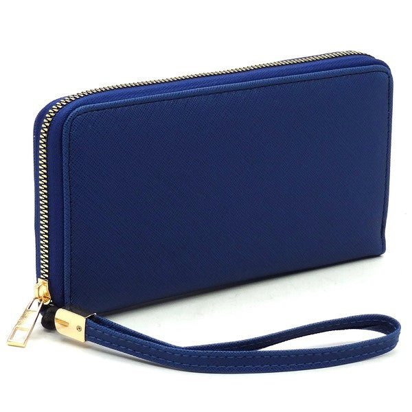Navy Saffiano Zip Around Wallet Wristlet Side view