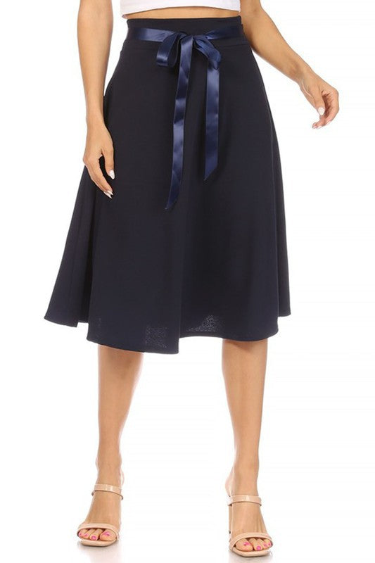 Navy Solid A-line Skirt Front view