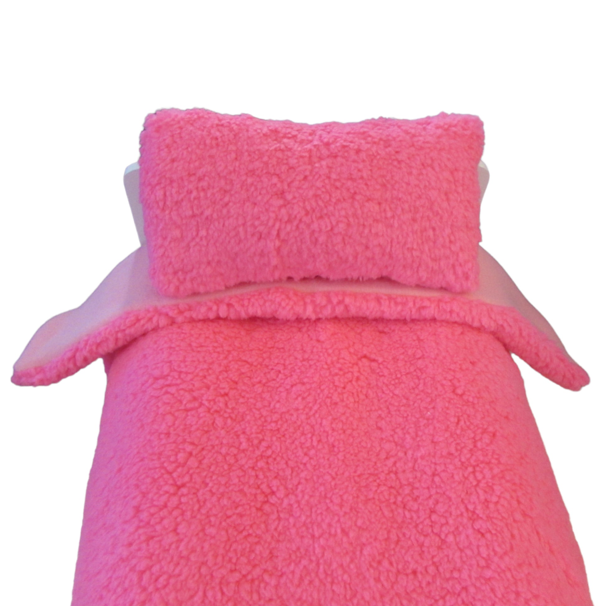 Neon Pink Faux Fur Sherpa Doll Blanket for 18-inch dolls Front view Up Close