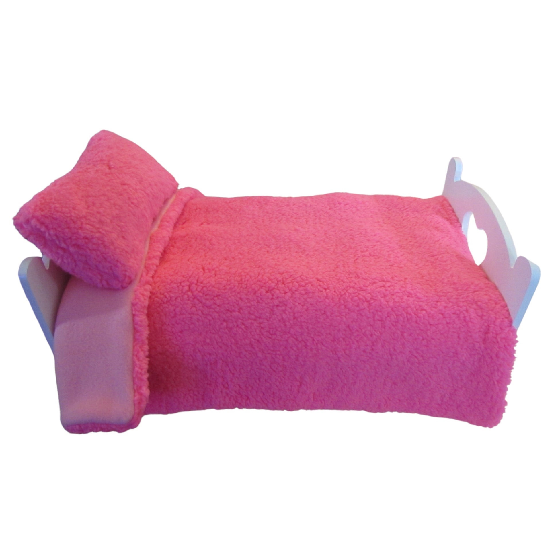 Neon Pink Faux Fur Sherpa Doll Blanket for 18-inch dolls Side view