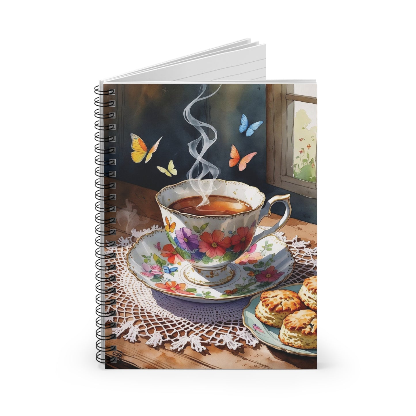 Notebook with a design of a teacup and saucer on the cover