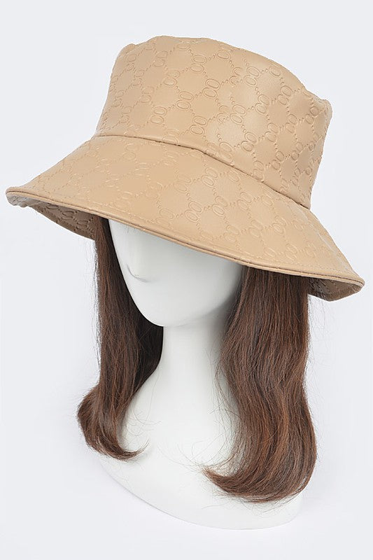 Nude Embossed Pattern Faux Leather Bucket Hat on Mannequin Front view