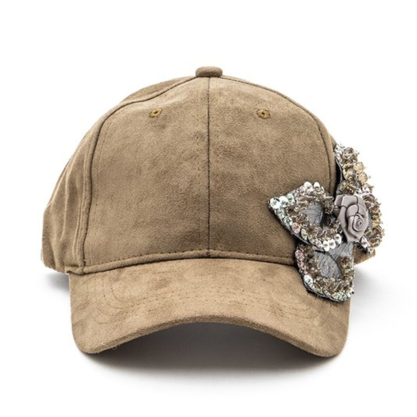 Olive_Beaded_Flower_Suede_Fashion_Cap_-_Front_view