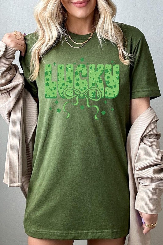 Olive Coquette Lucky Bow Graphic Tee