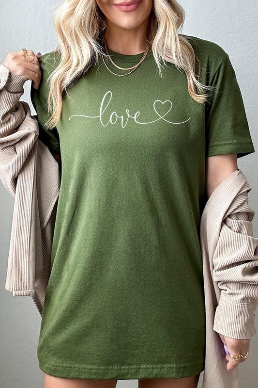 Olive Love With Heart Graphic Tee