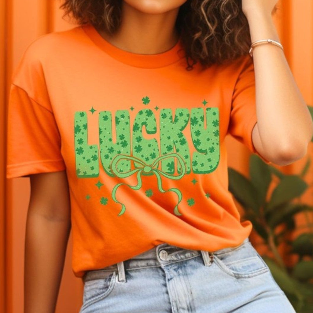 Orange Coquette Lucky Bow Graphic Tee