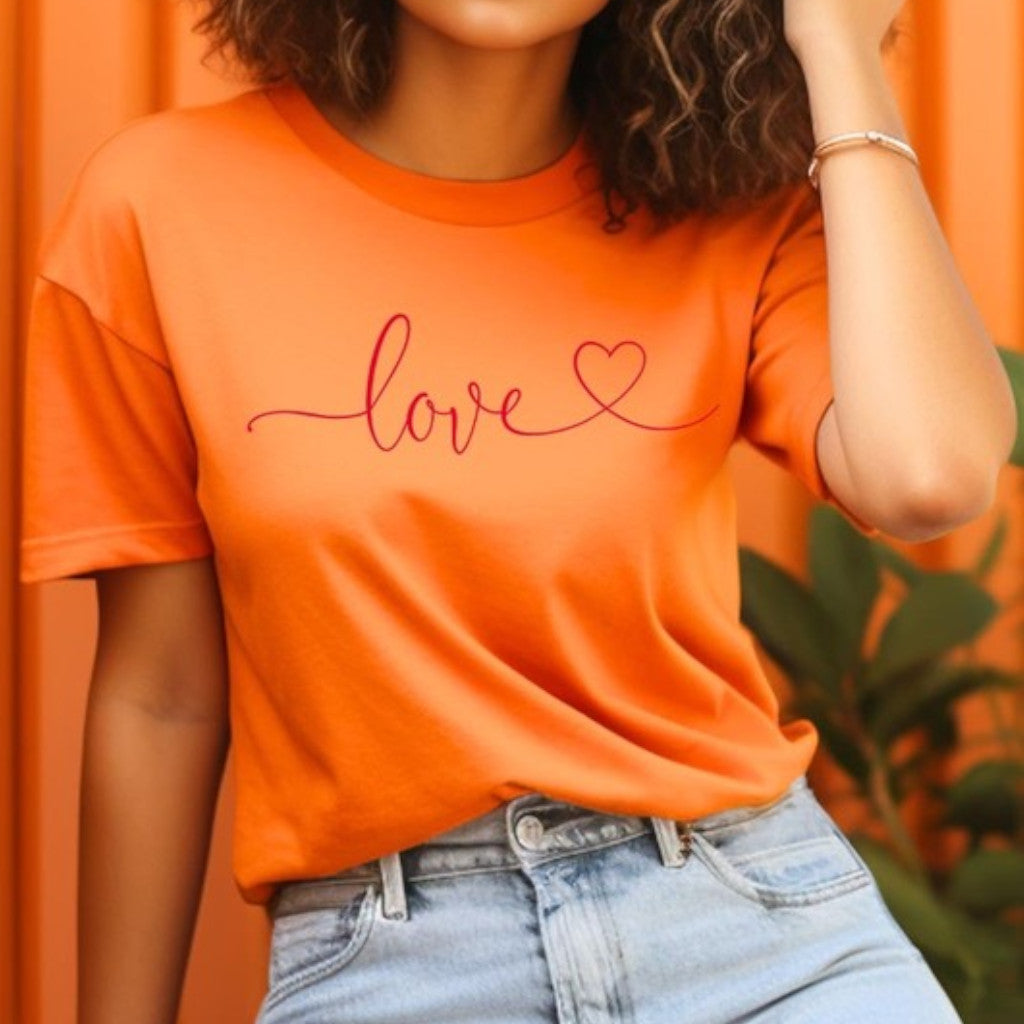 Orange Love With Heart Graphic Tee