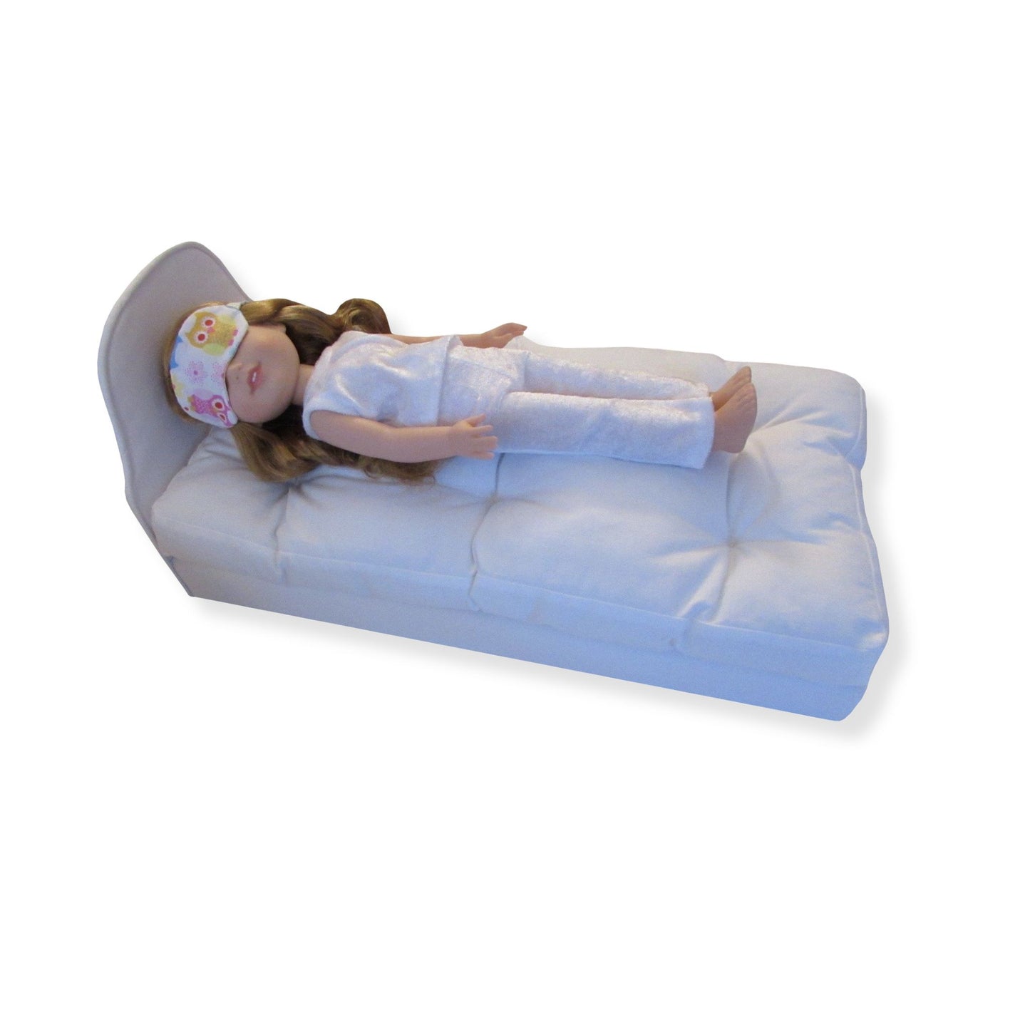 Owl print doll sleep mask white doll pajamas and white doll bed for 14.5-inch dolls