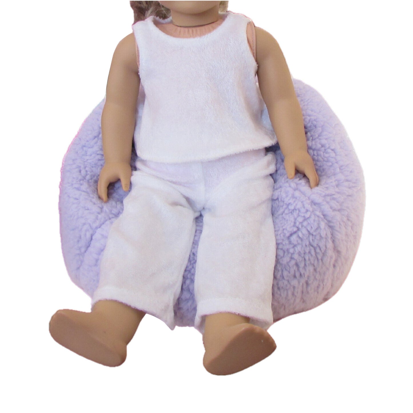 Pastel Lilac Faux Fur Sherpa Doll Bean Bag Chair for 18-inch dolls with doll