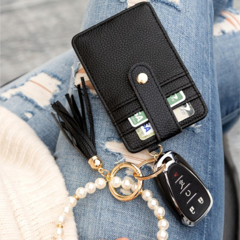 Pearl Black Key Ring Wallet Bracelet