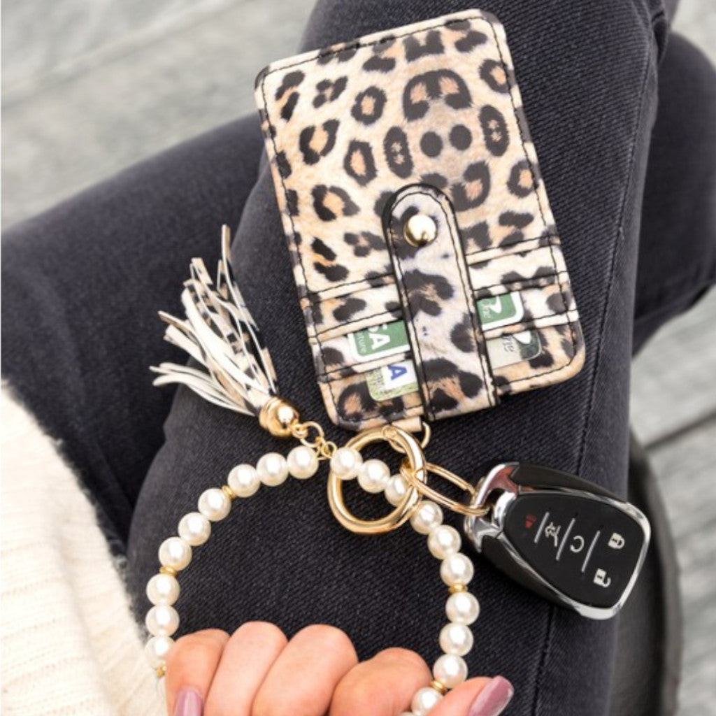 Pearl Leopard Key Ring Wallet Bracelet