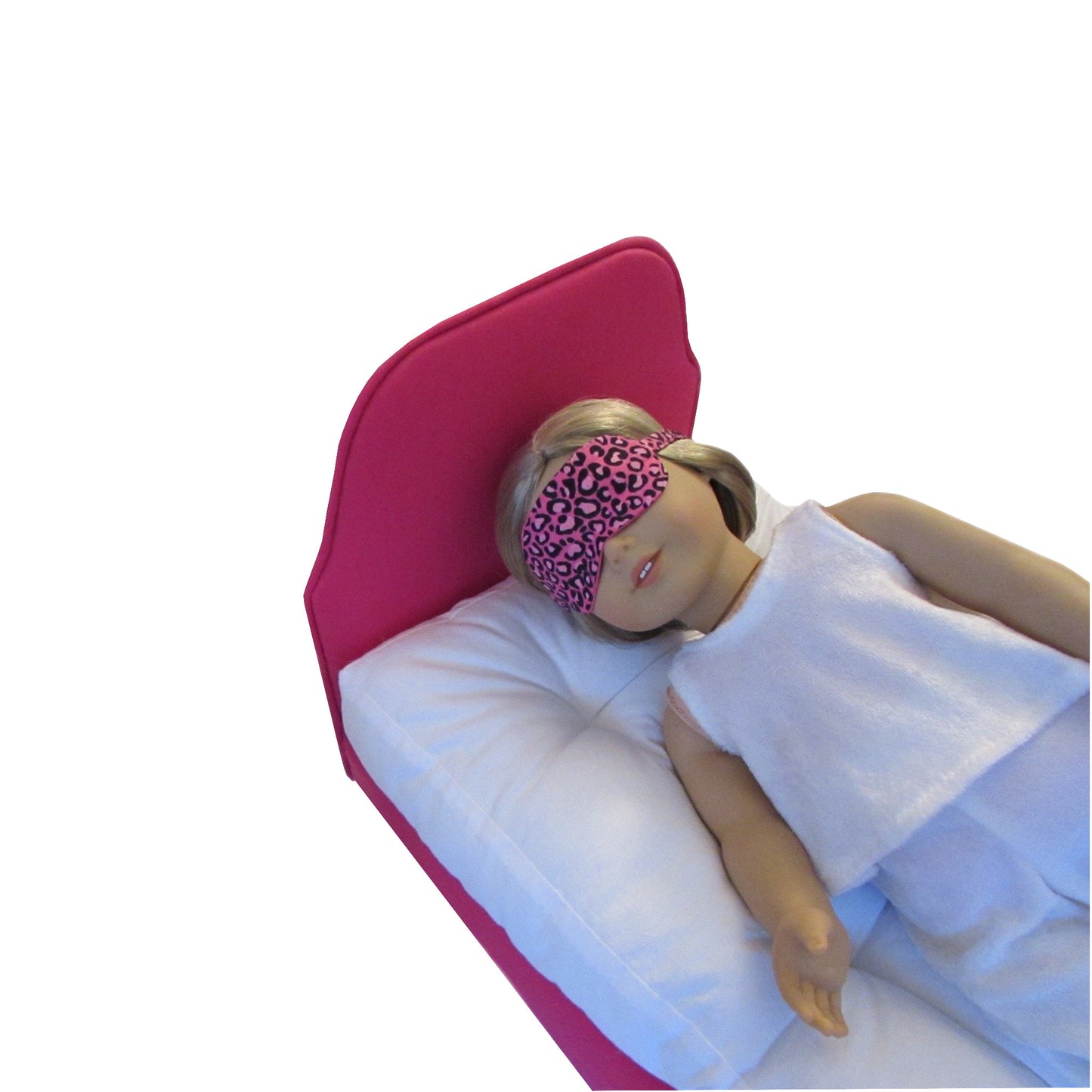 Pink Cheetah Doll Sleep Mask, Pink Doll Bed, Doll, White Pajamas for 18-inch dolls Second view