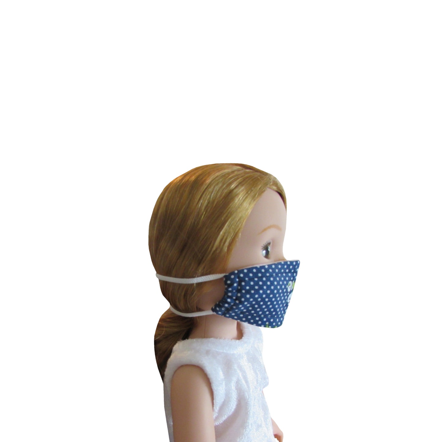 Pink Floral and Dots on Navy Print Doll Face Mask for 14 1/2-inch dolls with Wellie Wishers doll Side
