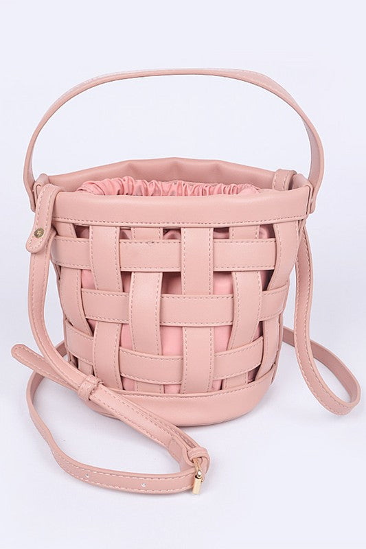 Pink 2 in 1 Open Weaved Bucket Swing Bag Front view