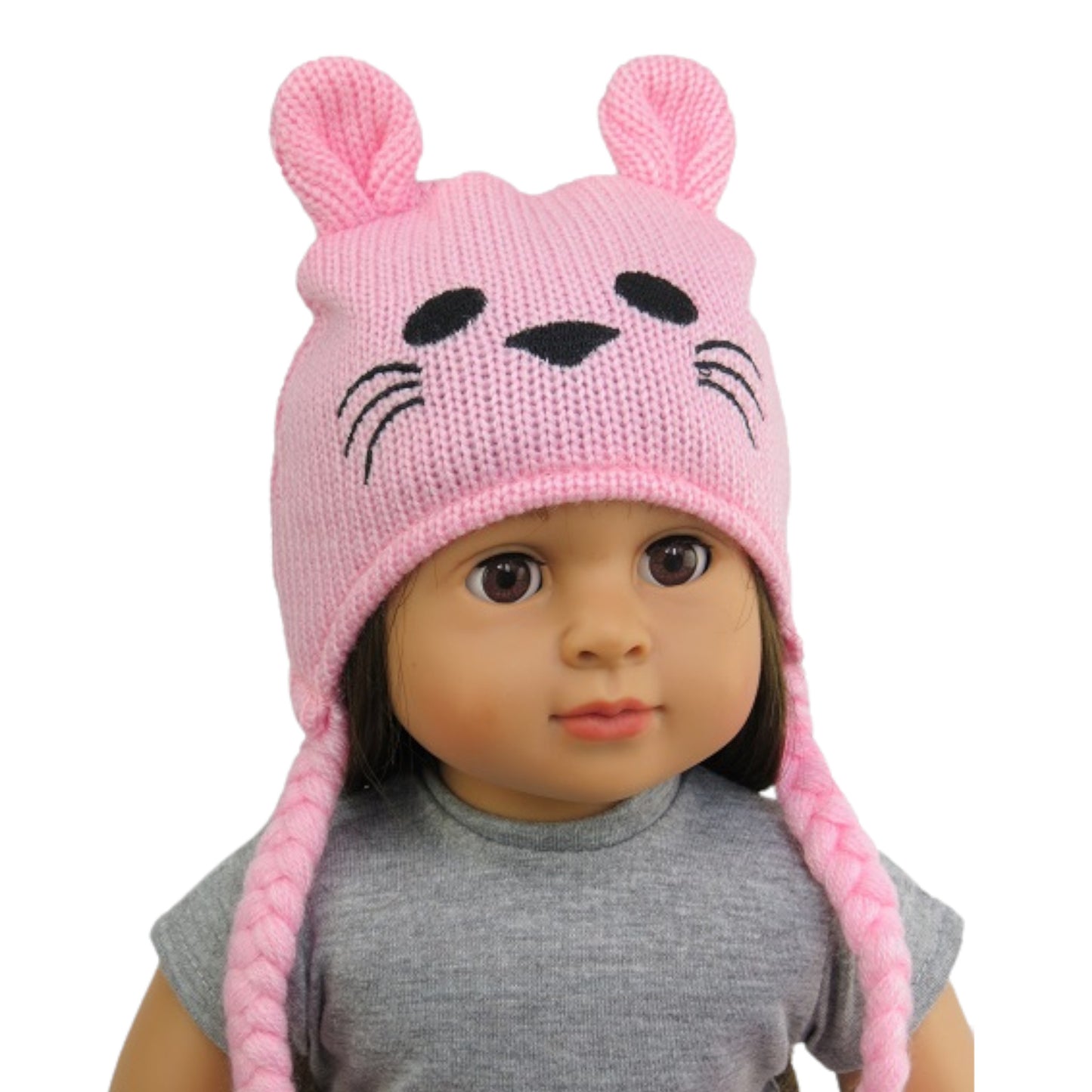 Pink Bunny Beanie with Doll Up Close