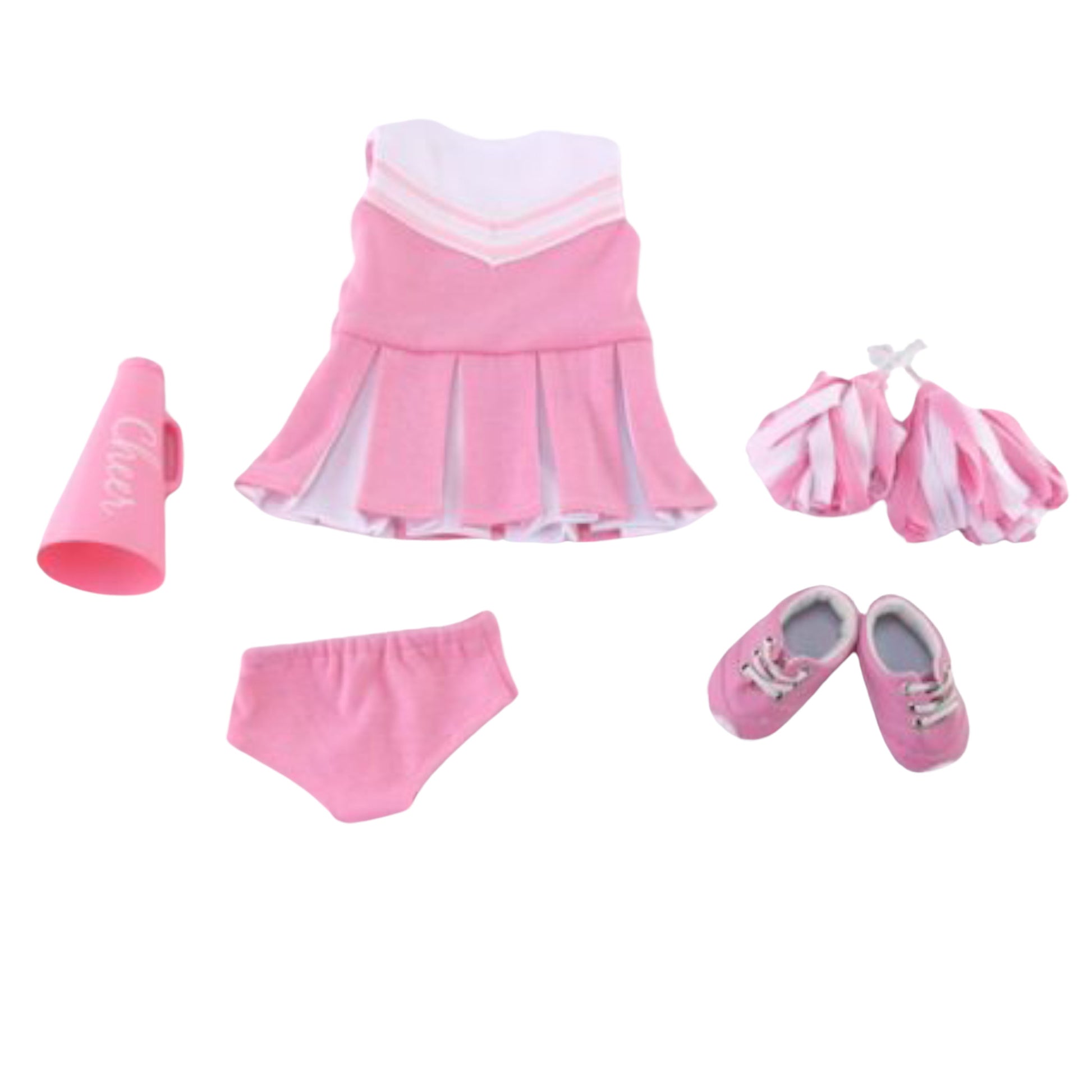 Pink Cheerleader Outfit with Shoes and Accessories for 18-inch dolls Flat