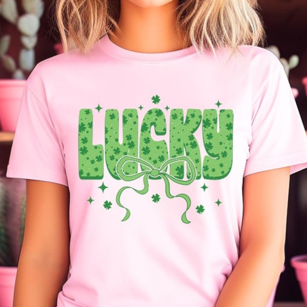 Pink Coquette Lucky Bow Graphic Tee