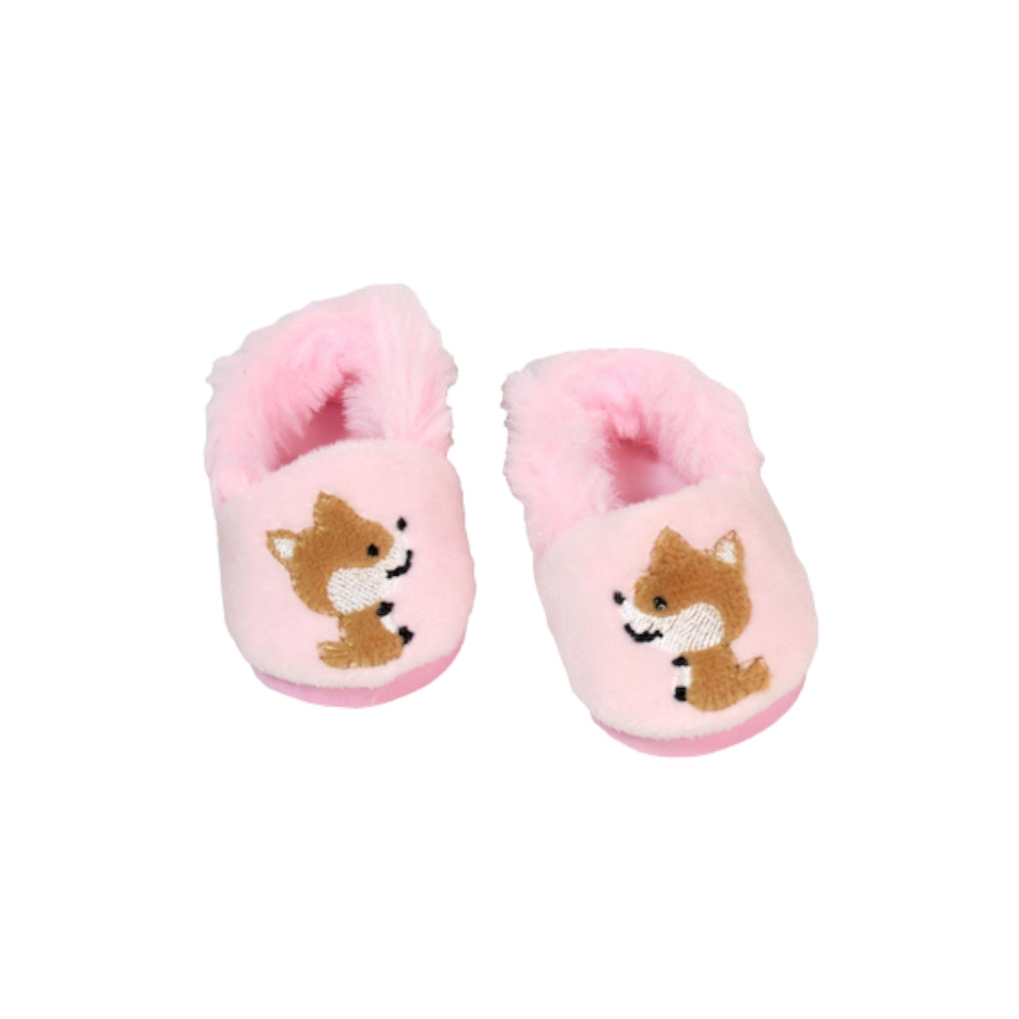 Pink Fox Slippers for 18-inch dolls Front view