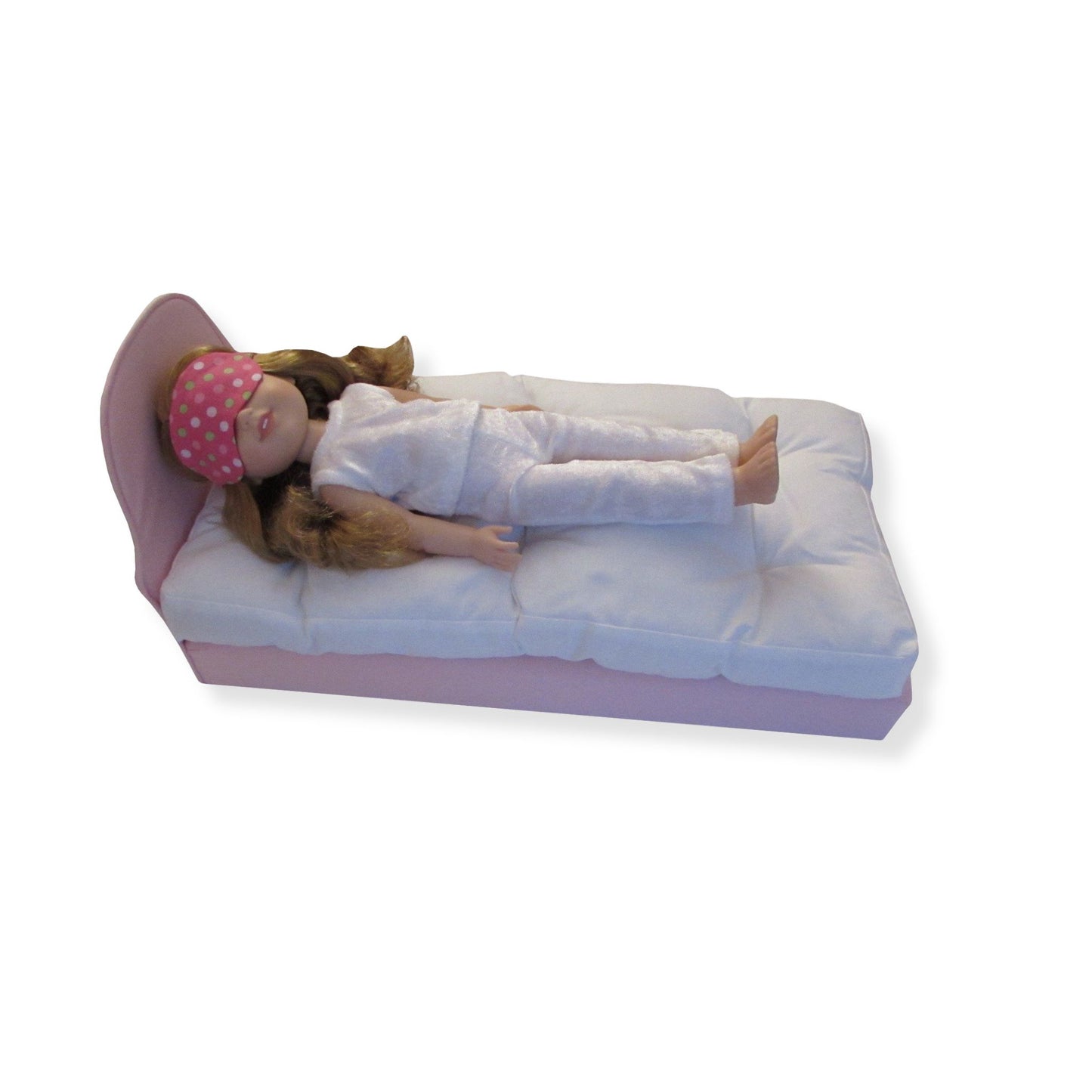 Pink Green White Dots Doll Sleep Mask, Pink Doll Bed, Doll, White Pajamas for 14.5-inch dolls