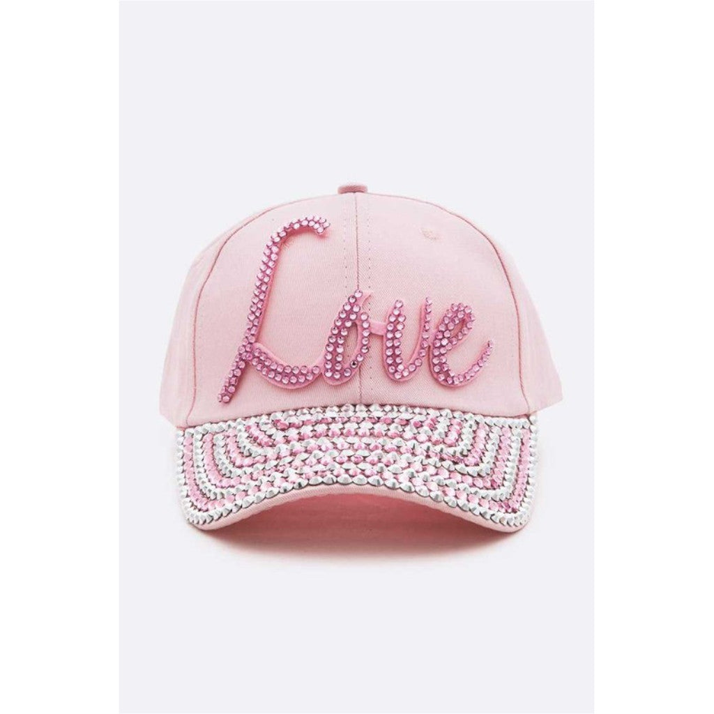 Pink LOVE Crystal Brim Cotton Cap Front view