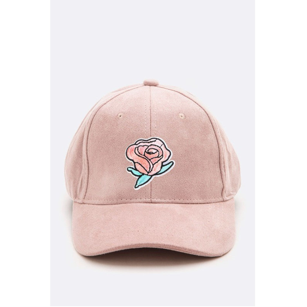 Pink Rose Patch Suede Cap