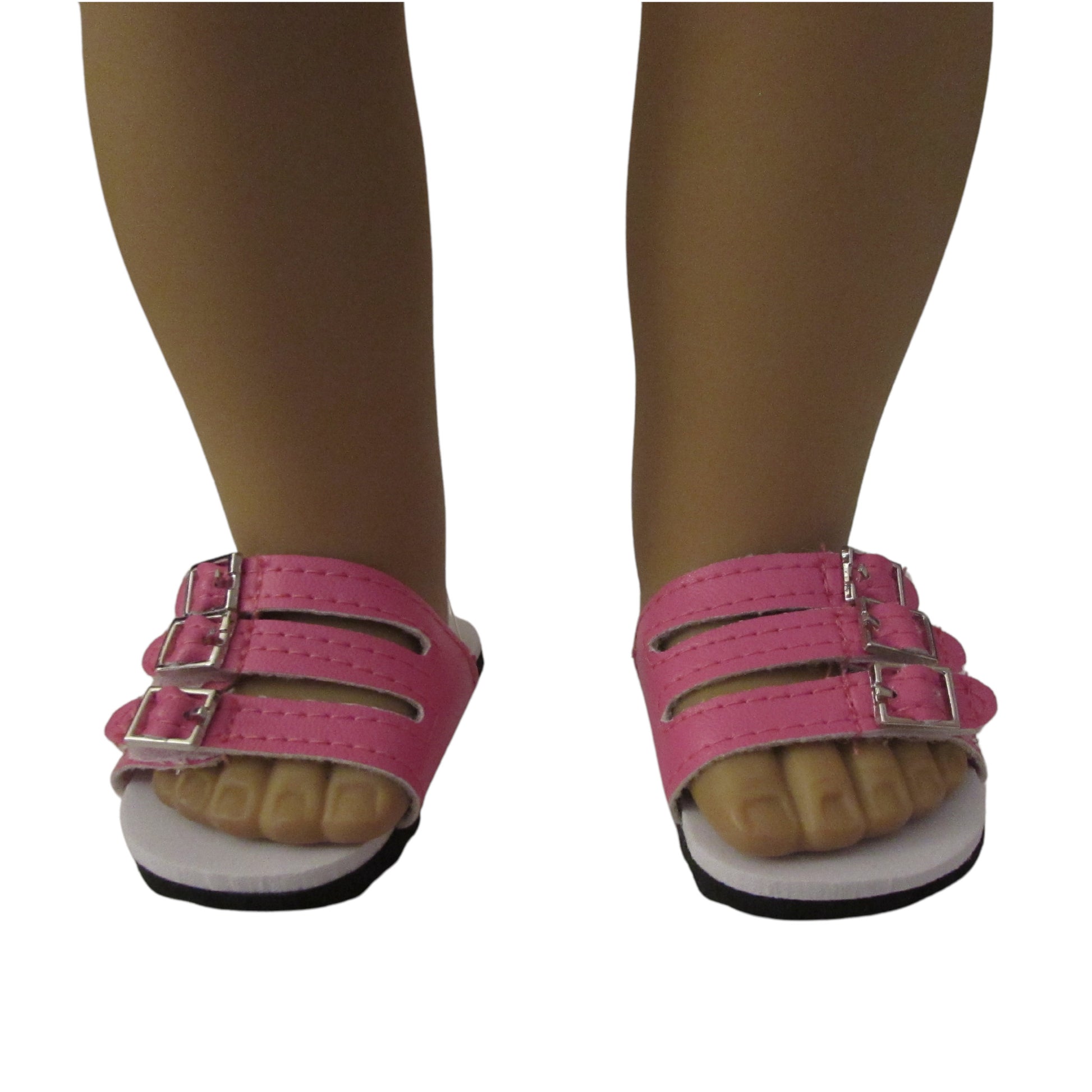 Pink Strap Sandals for 18-inch dolls Front view with doll