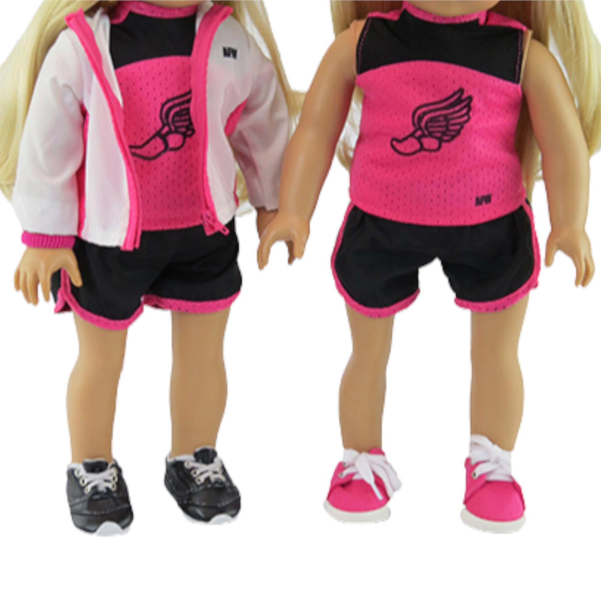 Pink and Black Track Outfit for 18-inch dolls with doll