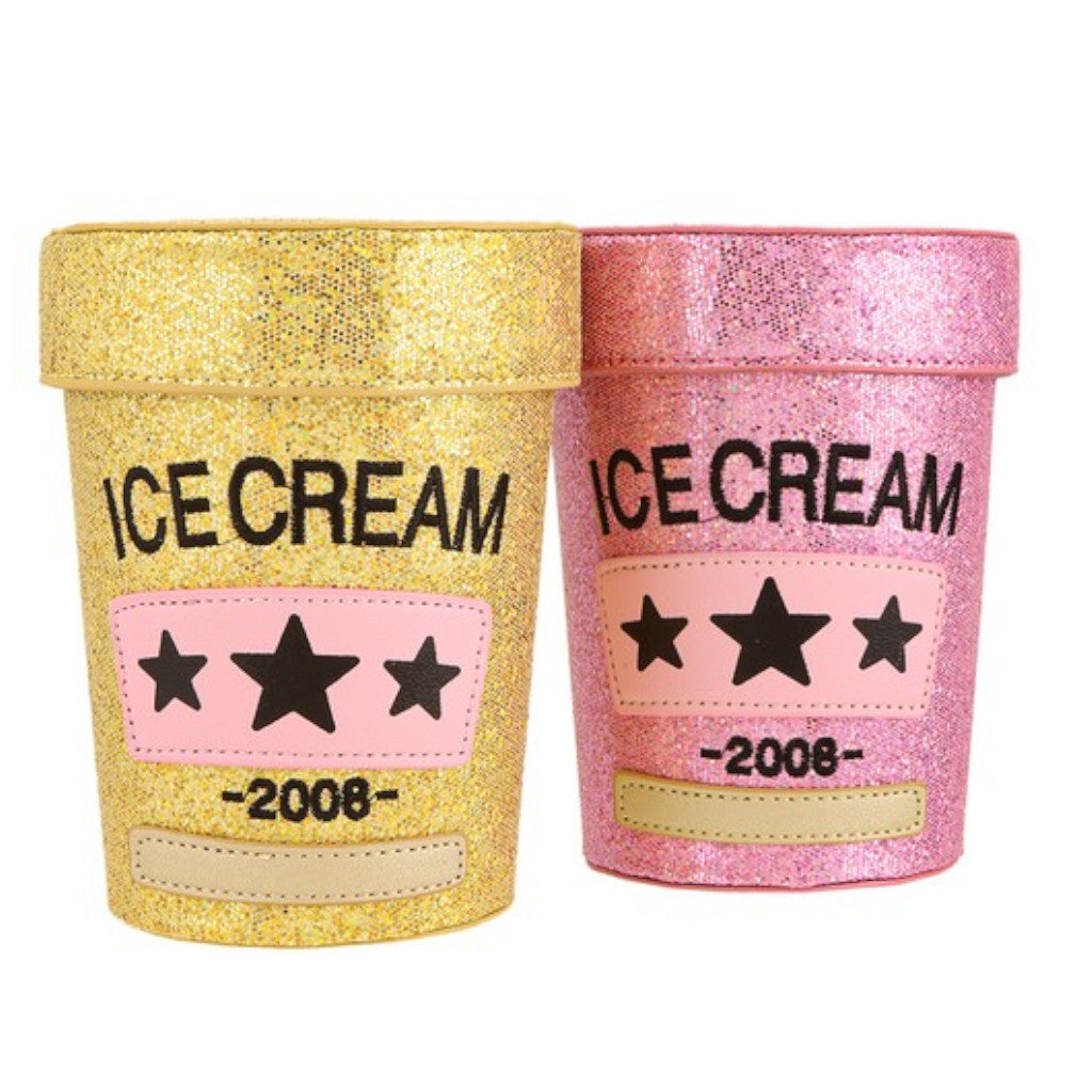 Pink and Gold Ice Cream Round Shape Crossbody Bags Front view
