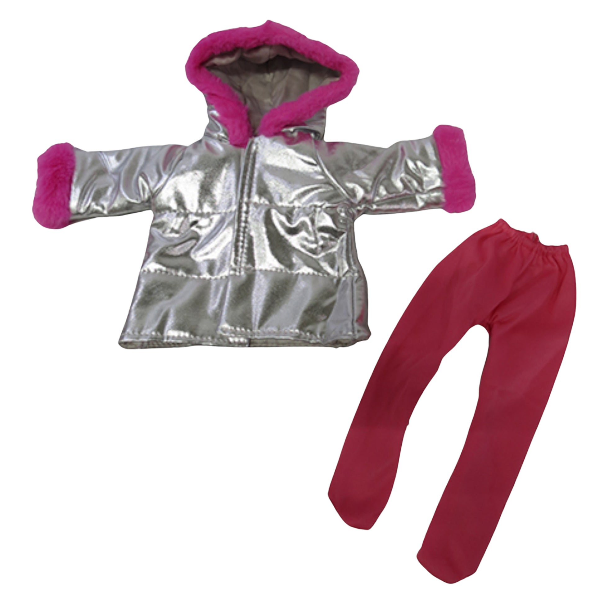 Pink and Silver Puffer Jacket for 18-inch dolls Flat