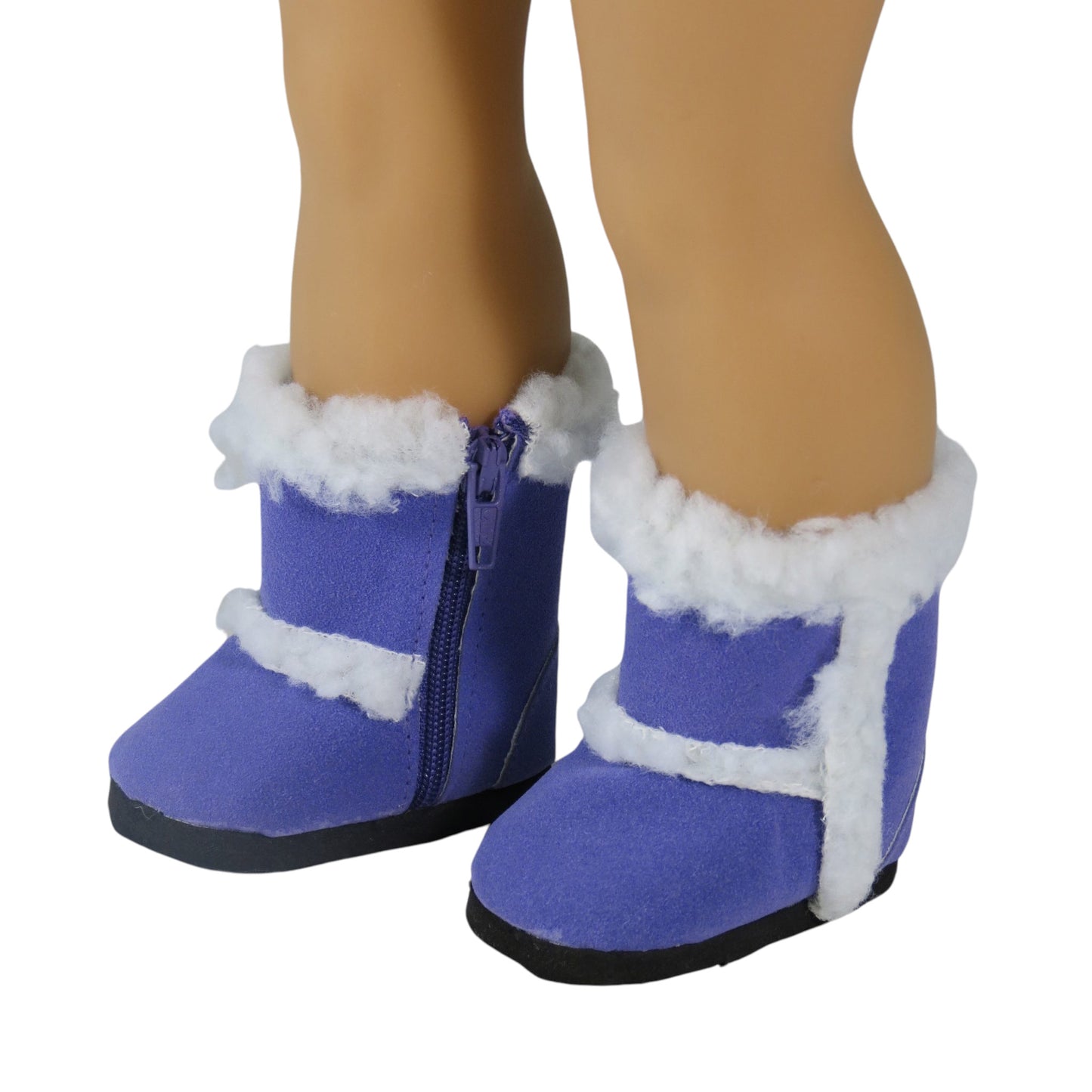 Purple Furry Boots for 18-inch dolls with doll