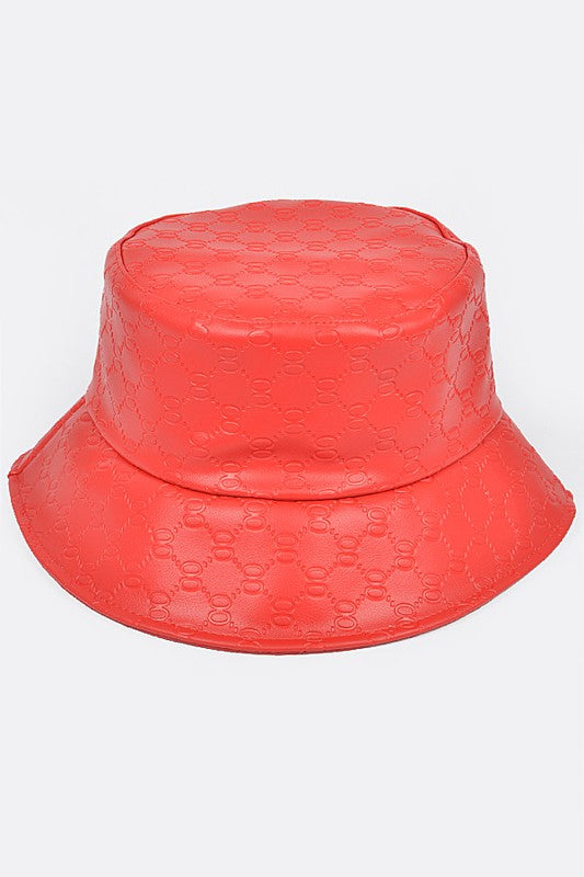 Red Embossed Pattern Faux Leather Bucket Hat