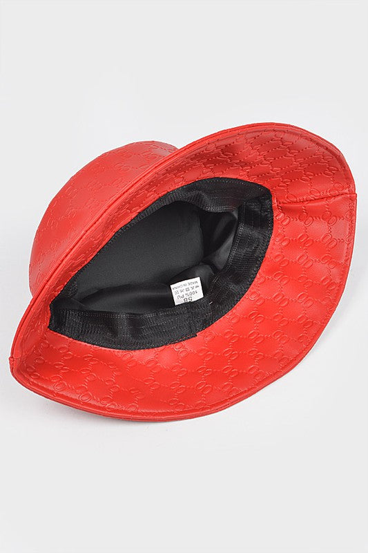 Red Embossed Pattern Faux Leather Bucket Hat Inside view