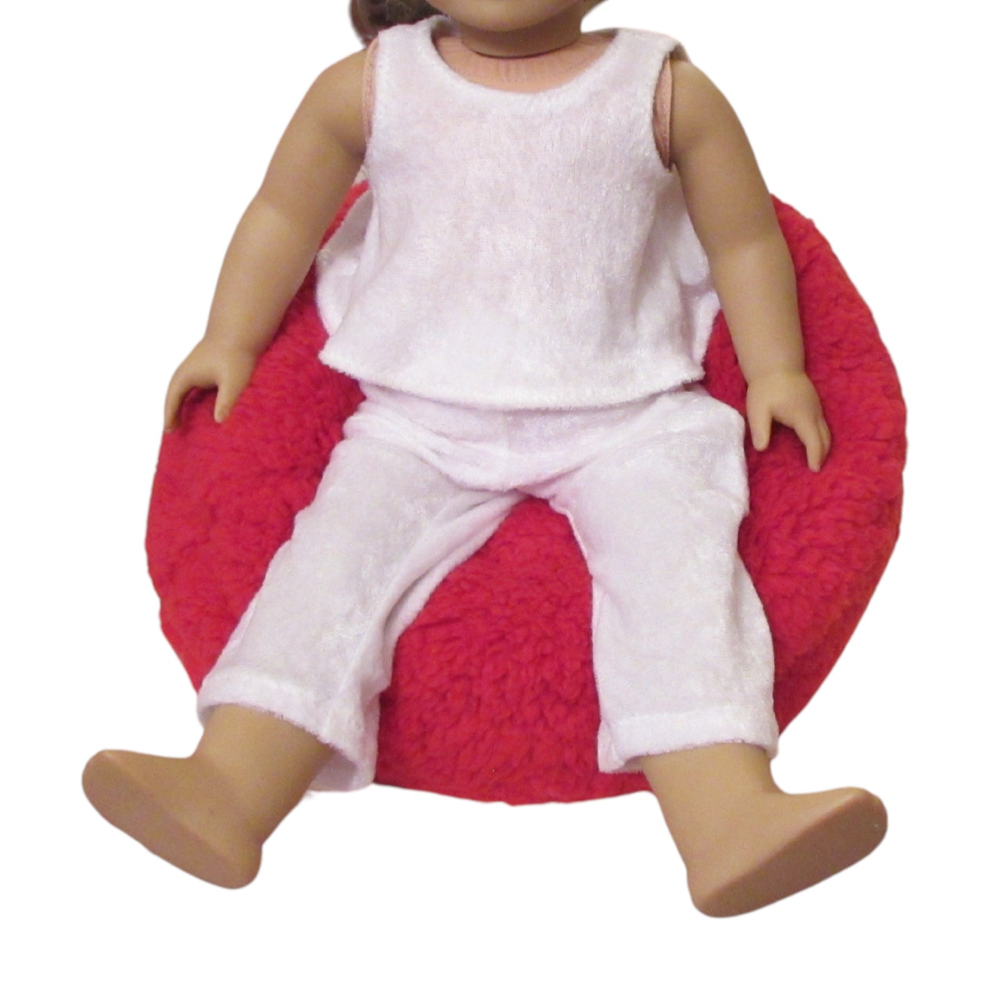Red Faux Fur Sherpa Doll Bean Bag Chair for 18-inch dolls with doll