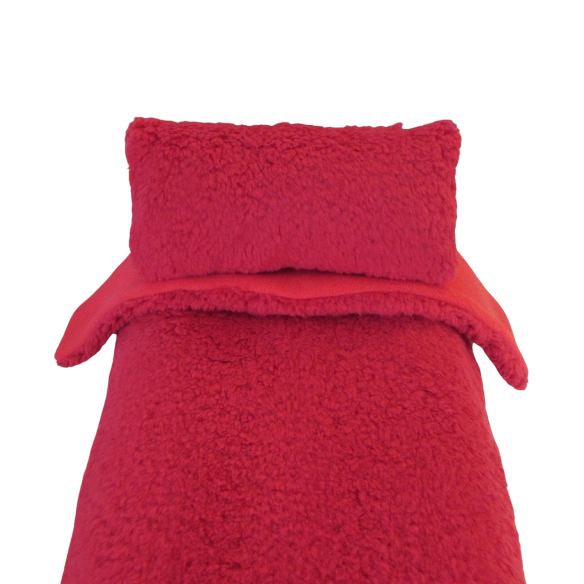 Red Faux Fur Sherpa Doll Blanket for 18-inch dolls Front view Up Close