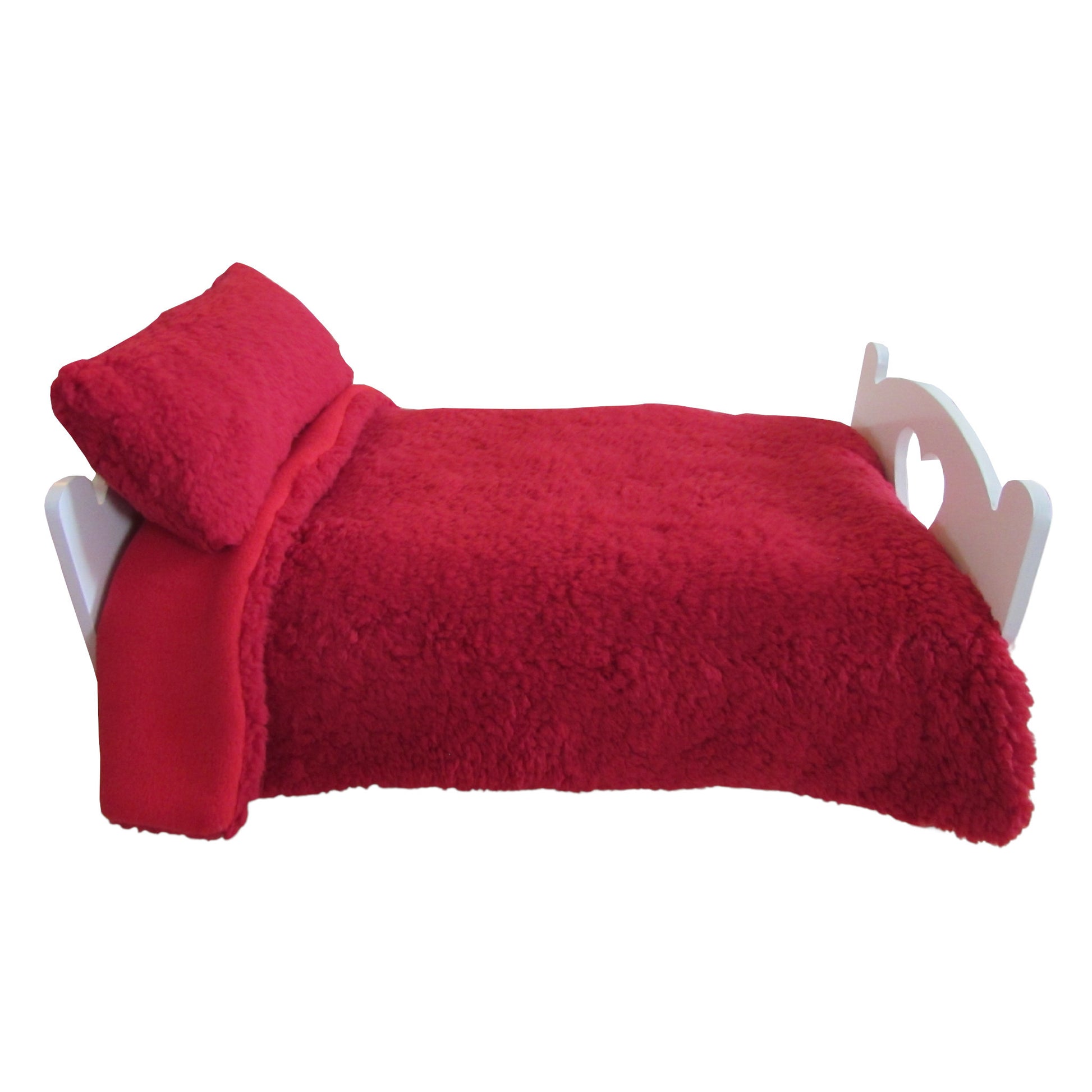 Red Faux Fur Sherpa Doll Blanket for 18-inch dolls Side view