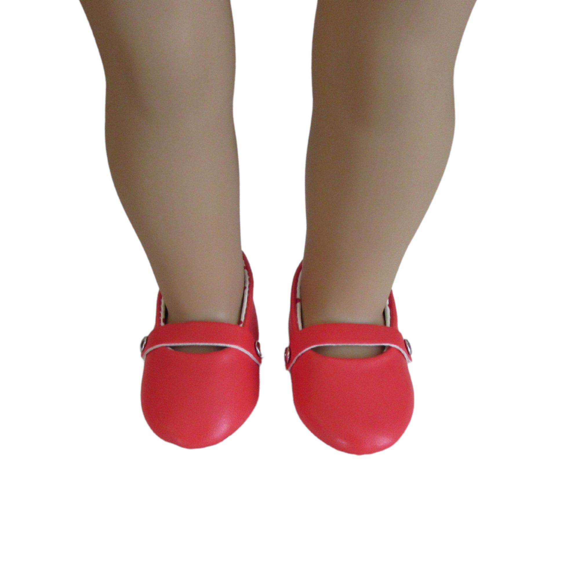 Red Flats with Buckle for 18-inch dolls on doll