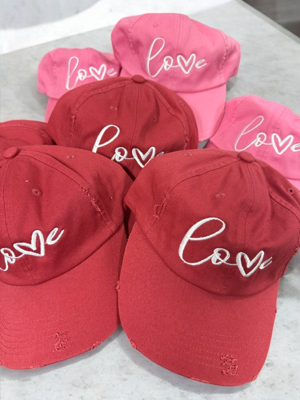 Red Local Distressed Embroidered Hat