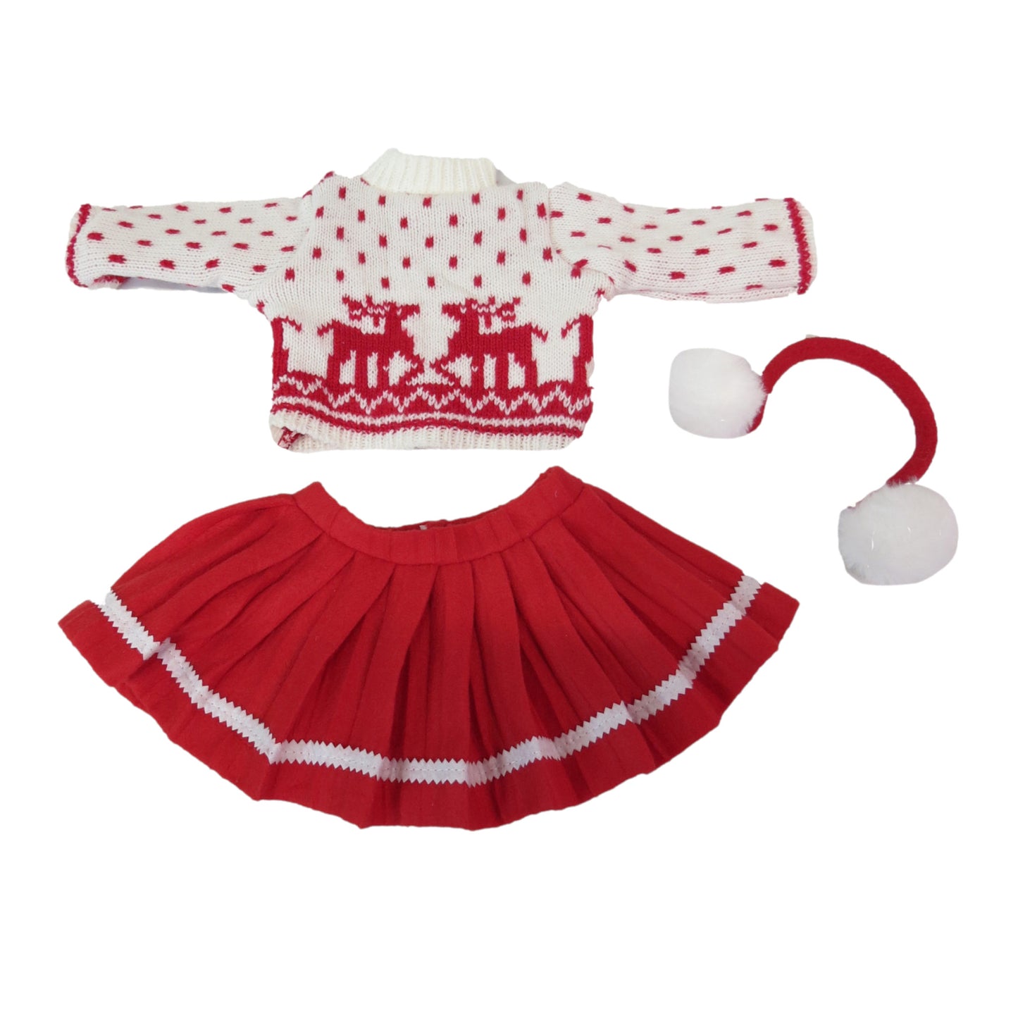 Red Reindeer Skirt Set for 18 inch dolls Flat