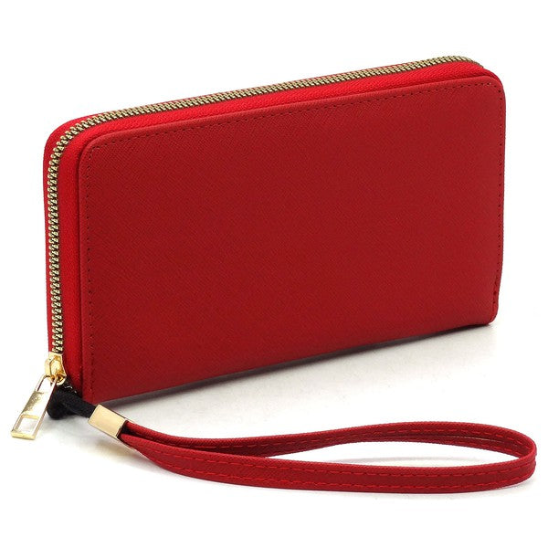 Red Saffiano Zip Around Wallet Wristlet Side view
