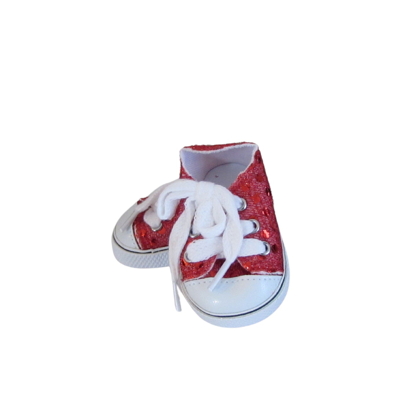 Red Sequin Sneakers for 18-inch dolls Side and Front view