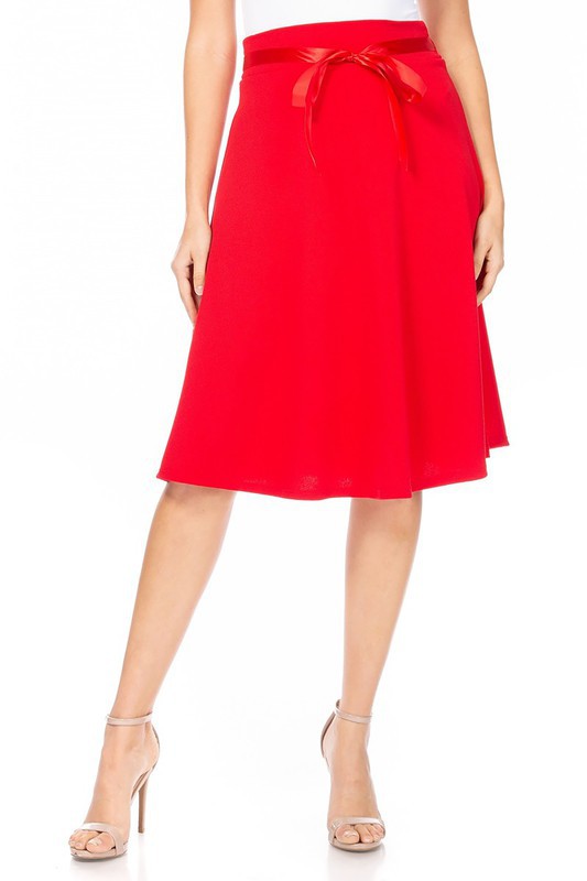 Red Solid A-line Skirt Front view