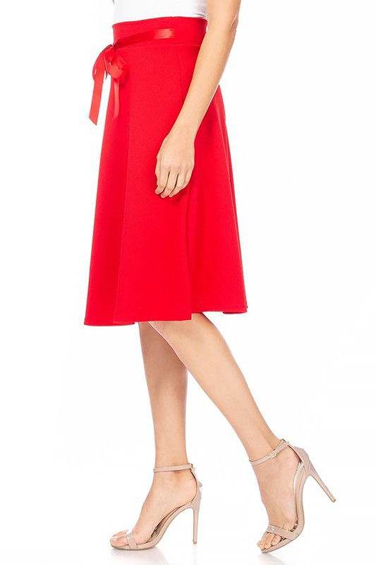 Red Solid A-line Skirt Side view