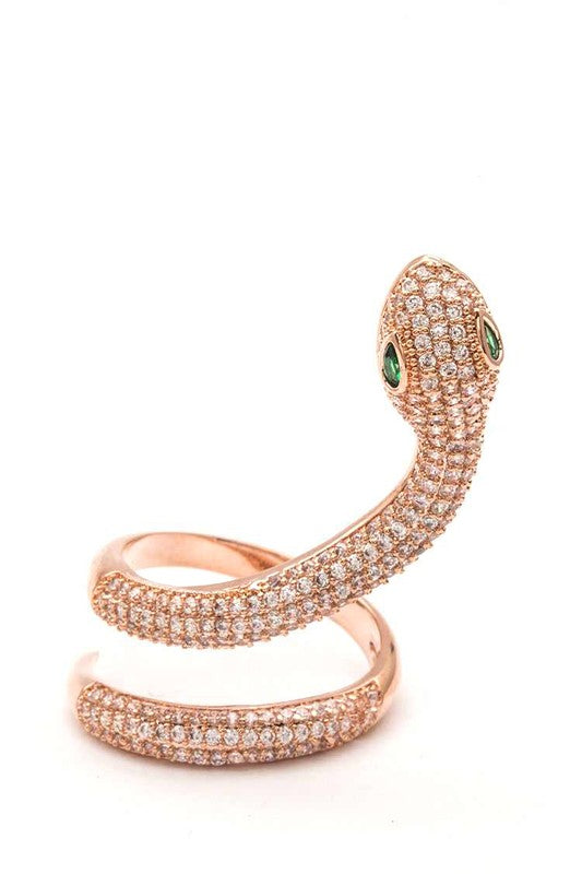 Rose Gold Micro Pave CZ Adjustable Snake Ring