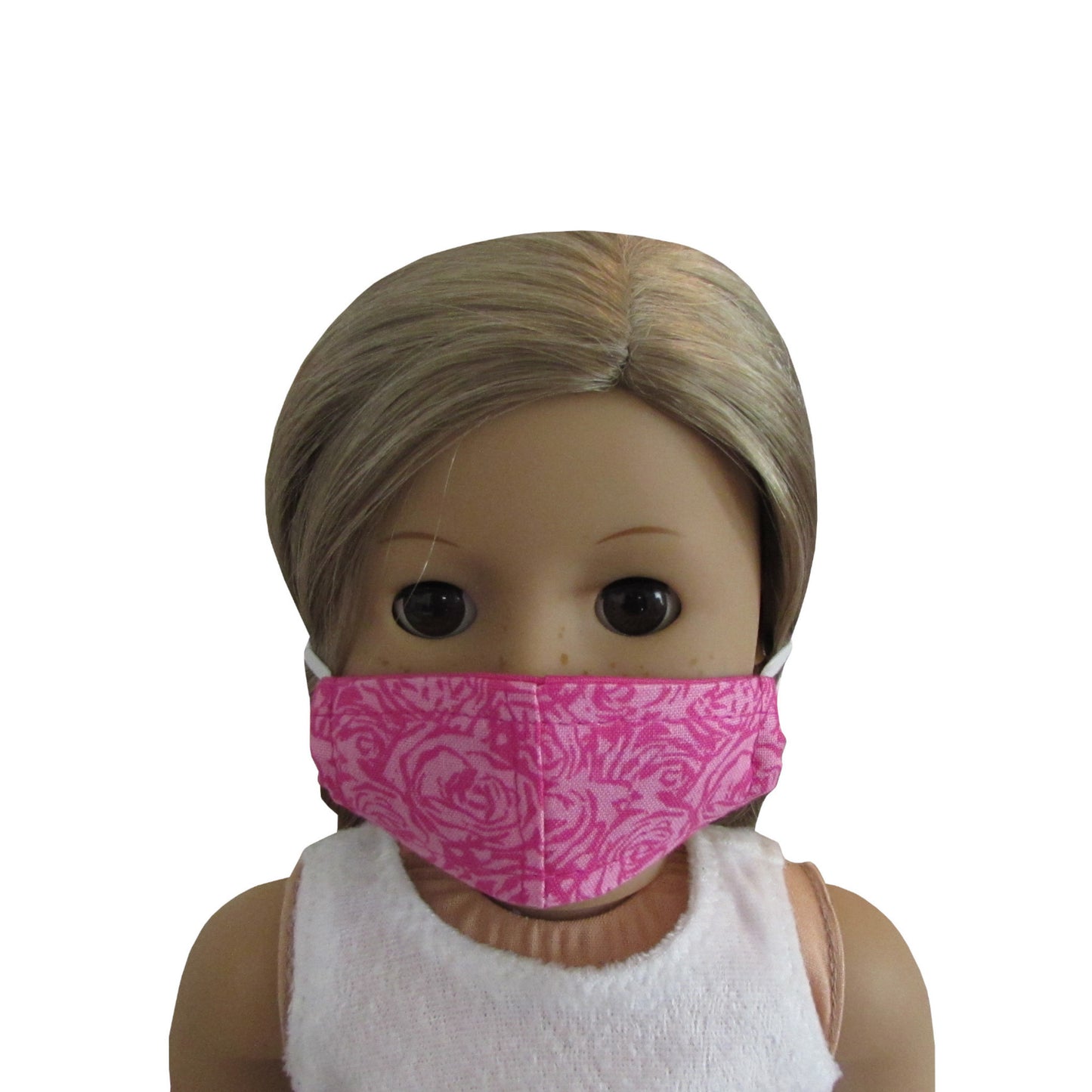Rose Print Doll Face Mask for 18 inch dolls with doll Front view